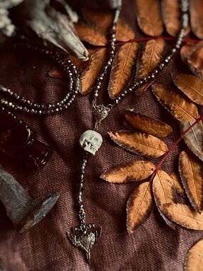 Sacred Devotional Rosary Skull Pendant Beaded Necklace